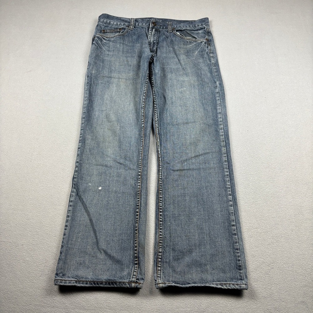 Flypaper Mens Boot Cut Jeans 34x32 Medium Wash Distressed Denim Blue Pants
